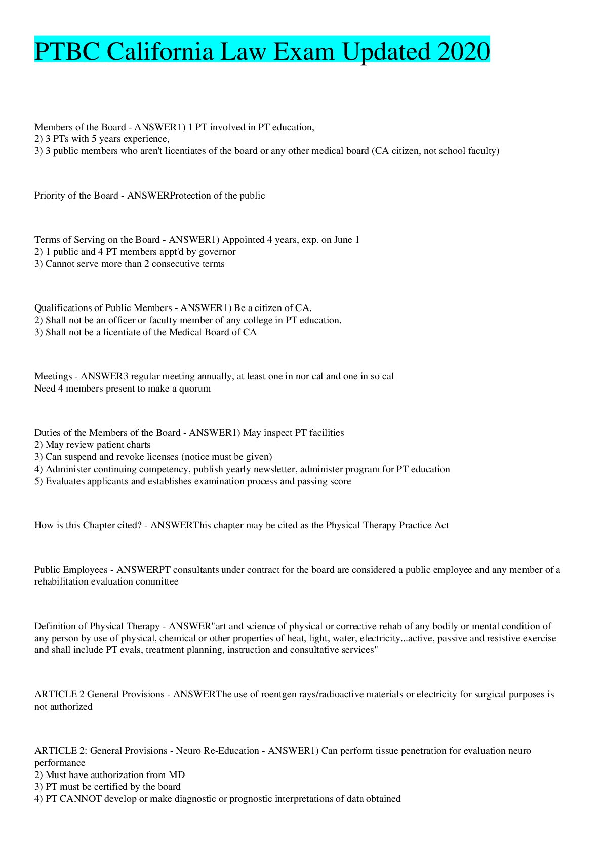 Preview image for PTBC California Law Exam Updated 2020